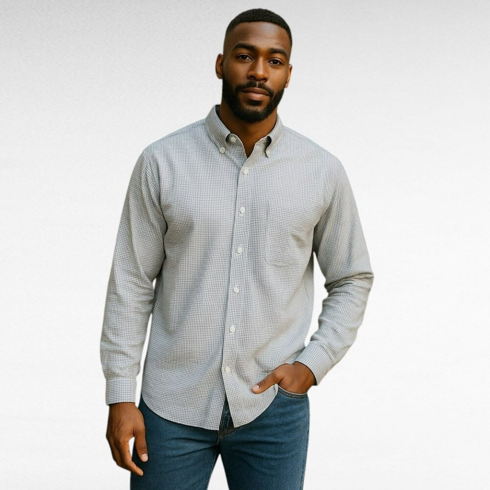 Elliot Mulryan Gingham Stretch Button Down Shirt XL Blue White Cotton Classic